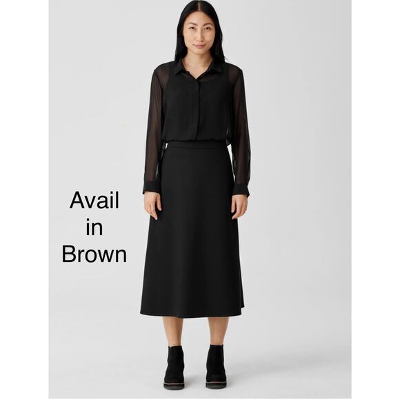 $188 Eileen Fisher Women's Brown Flared Ponte Midi Skirt Size L - Picture 1 of 12